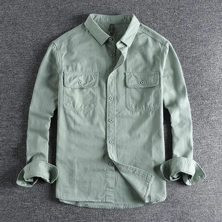 Men's loose-fitting cardigan style long sleeve shirt in polyester fibre fabric