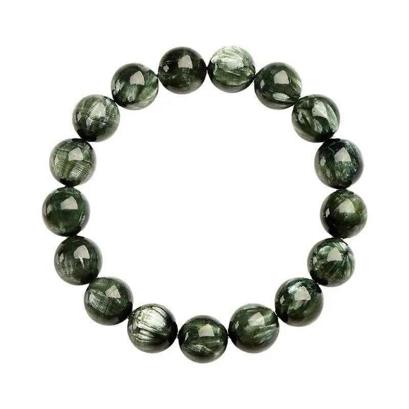 Green Dragon crystal bracelet with 8-9mm round beads showing Ruyi symbolism elements