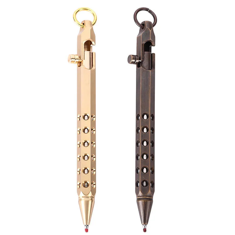 Brass hexagonal bolt roller pen with 6-angle machine pattern and 0.5mm tip