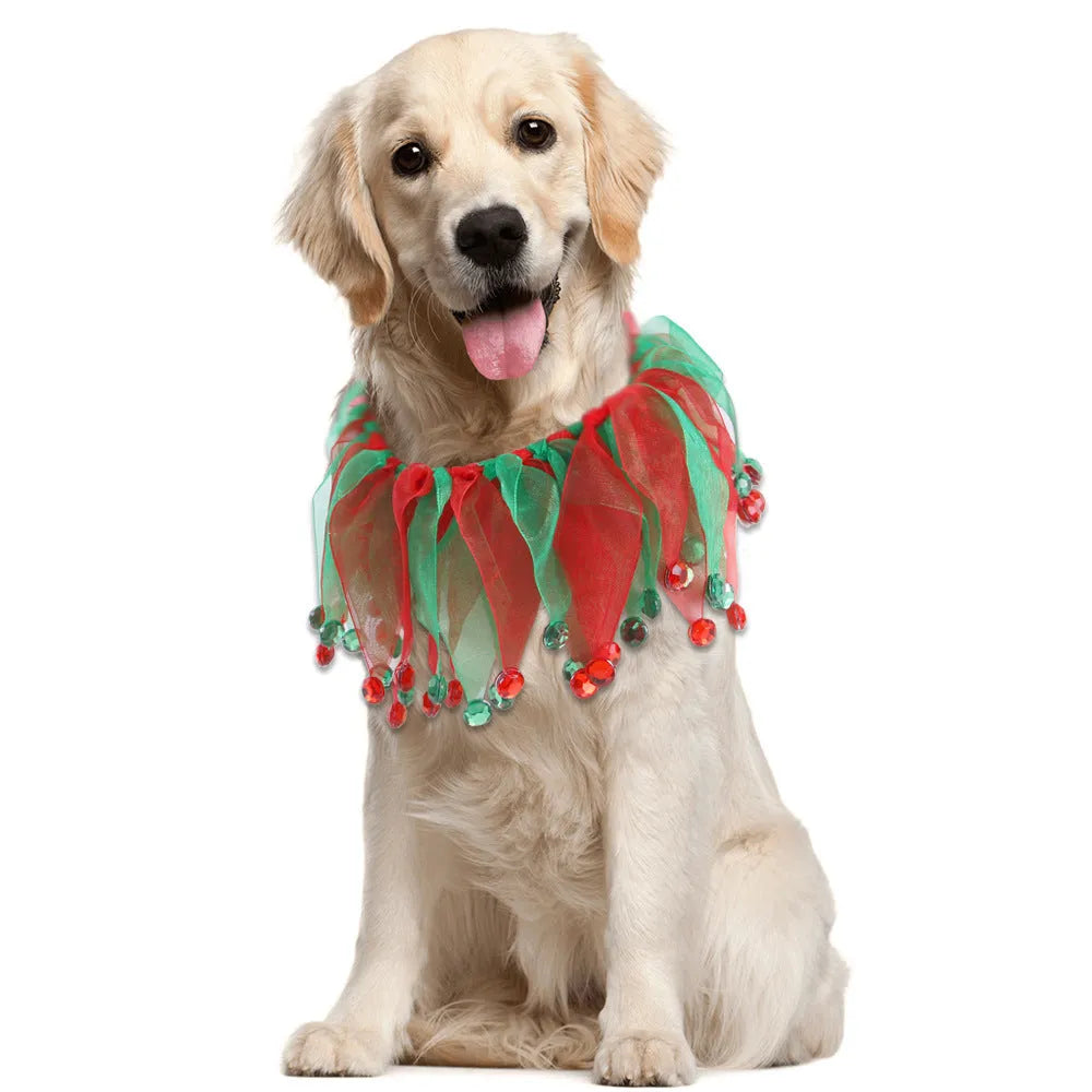 Tie-dye pattern pet collar in Christmas and Halloween colours with adjustable cloth construction