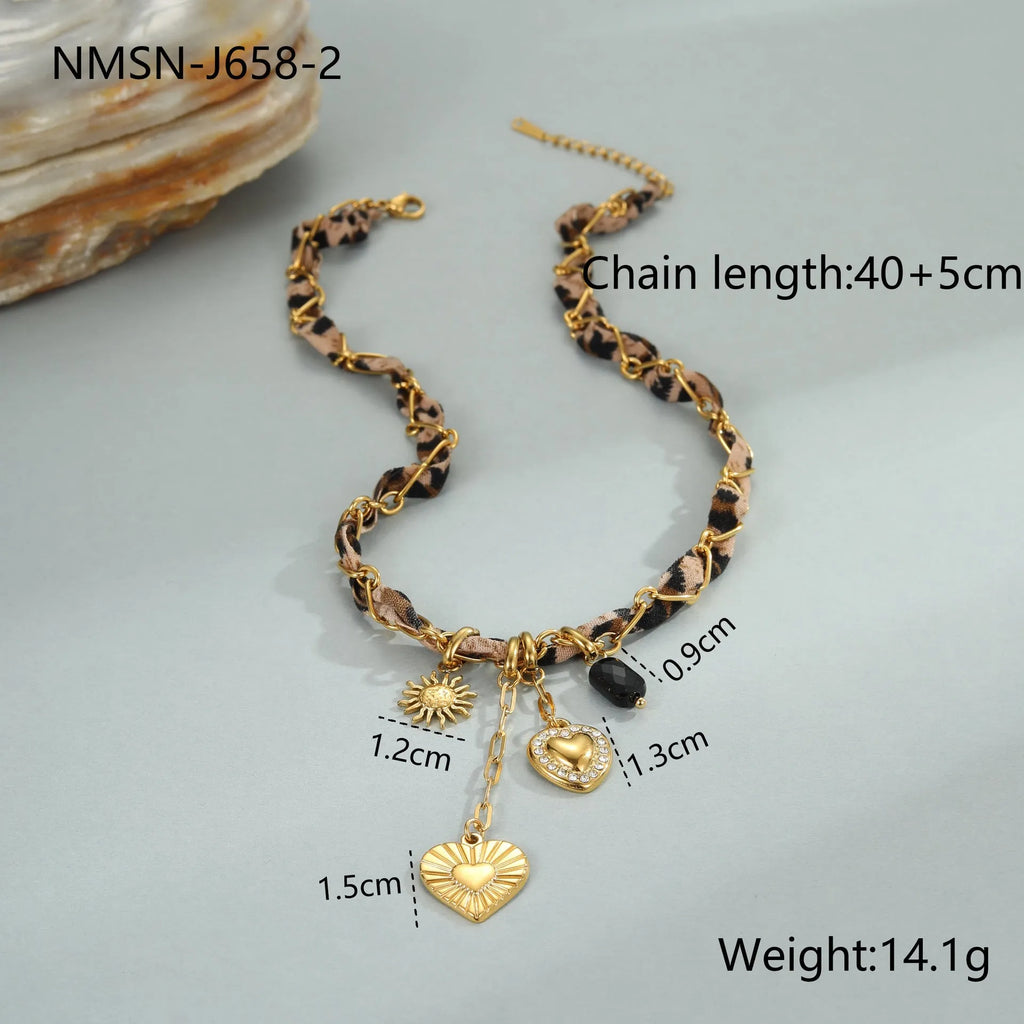 Stainless steel necklace with 18K gold electroplated leopard love pendant on adjustable 41-50cm chain