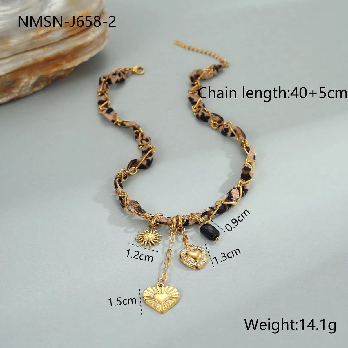 Stainless steel necklace with 18K gold electroplated leopard love pendant on adjustable 41-50cm chain