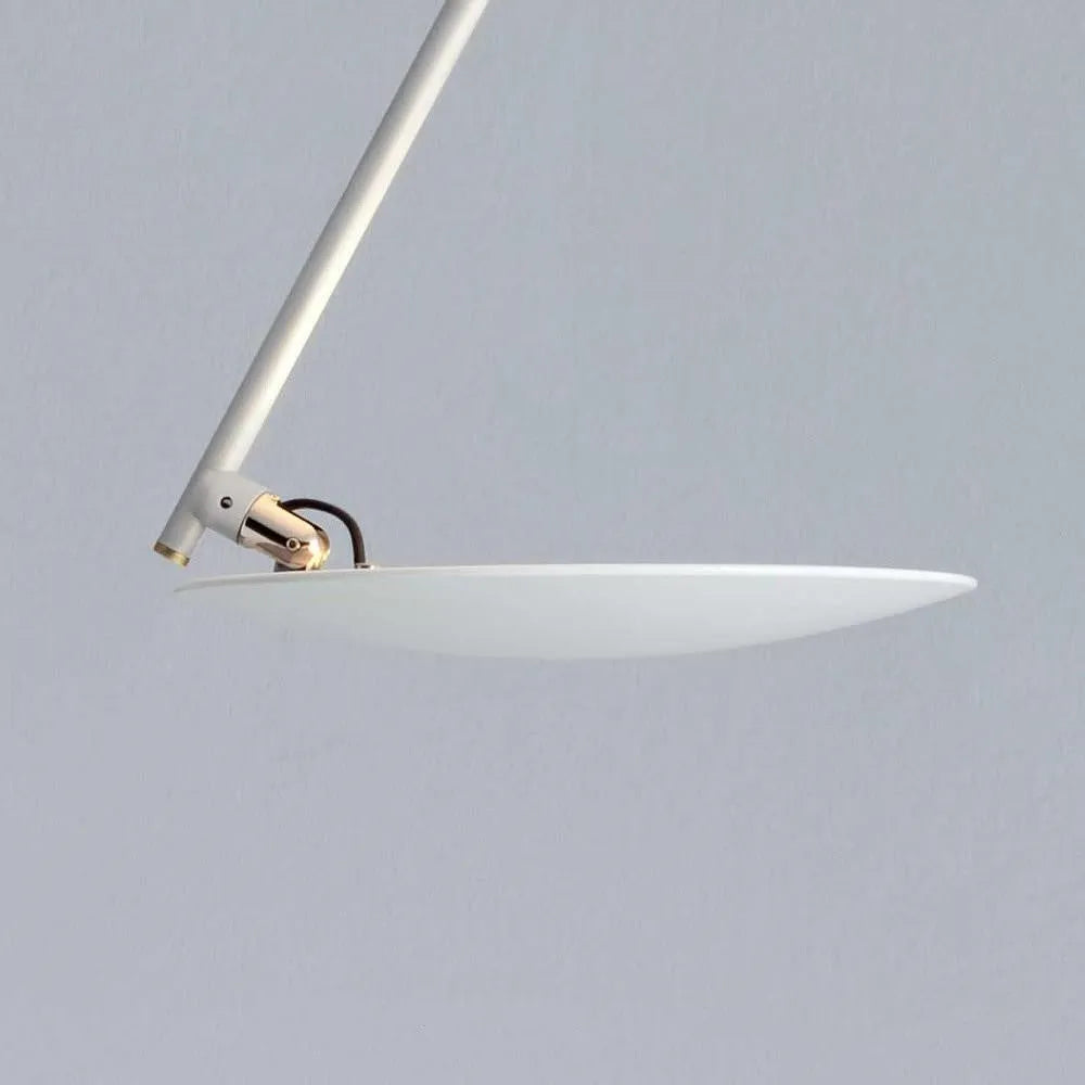 Iron ceiling lamp with 50cm diameter and LED warm light in white or white gold finish.