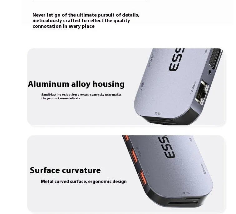 11-in-1 USB-C expansion dock hub with Gigabit Ethernet port, HDMI, USB ports, and 20cm cable