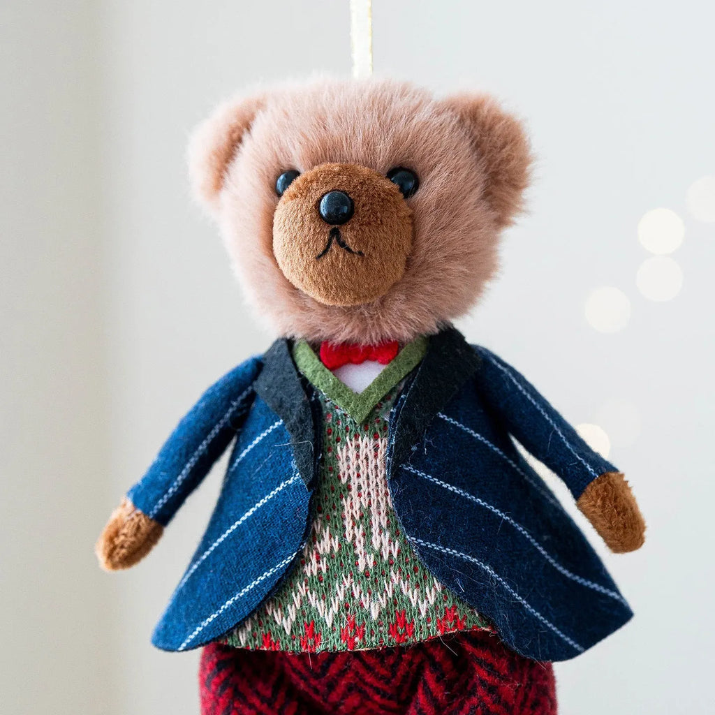 Cartoon plush bear doll with cotton suit plaid design in gentleman bear and princess bear variants