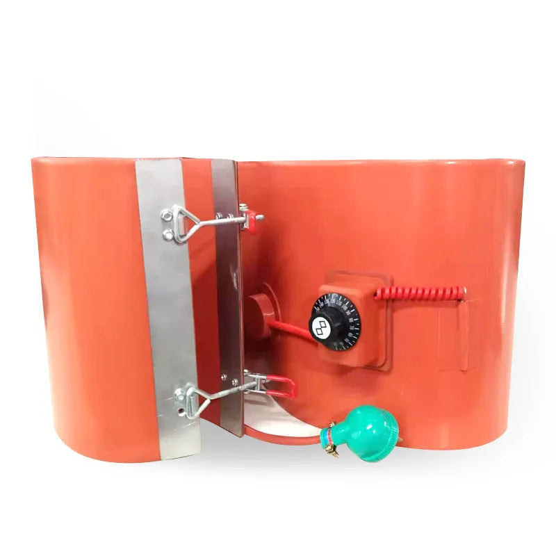 Silicone rubber heating belt wrapped around a 200-litre oil drum.