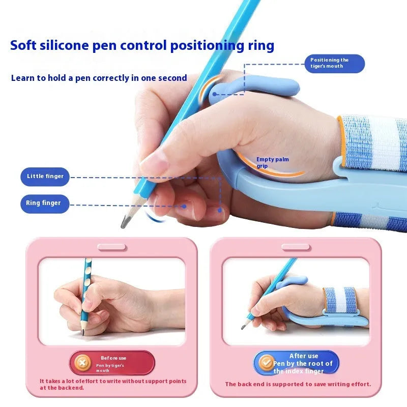 Blue anti-hook wrist brace pen control corrector for children's handwriting training