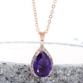 Rose gold pink women's geometric rhinestone necklace with drop shape pendant