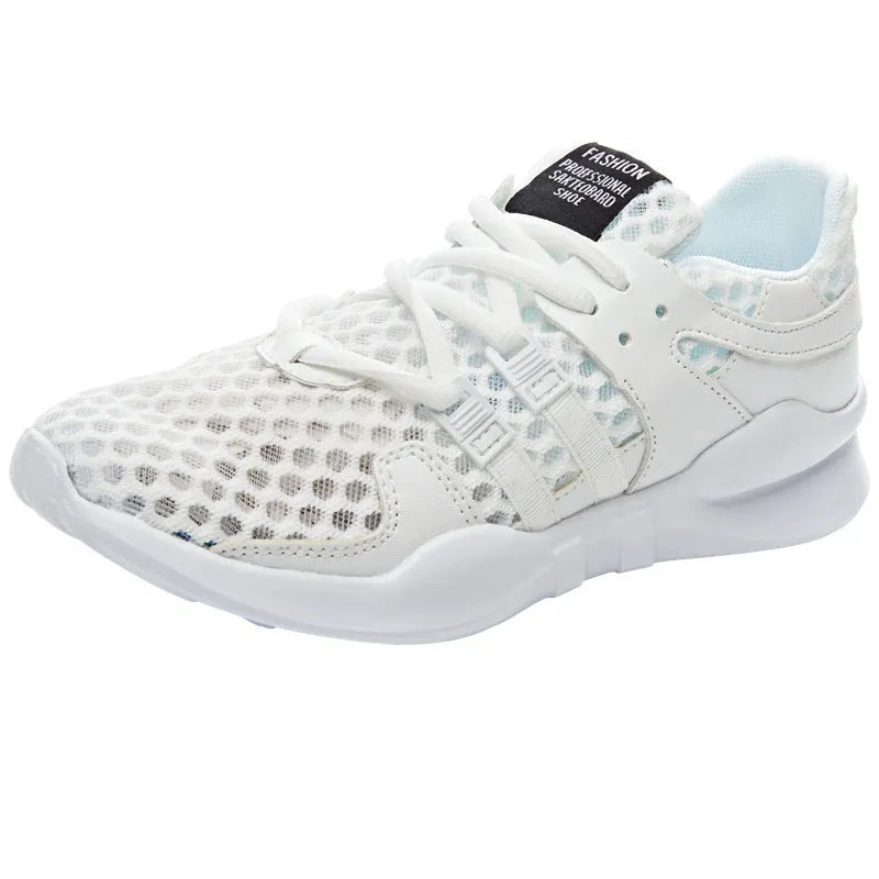 Low top hollow mesh sneakers with round toe and flat heel in breathable summer design
