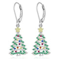 Women's Christmas tree earring pendants in white gold colour with star-shaped design on copper