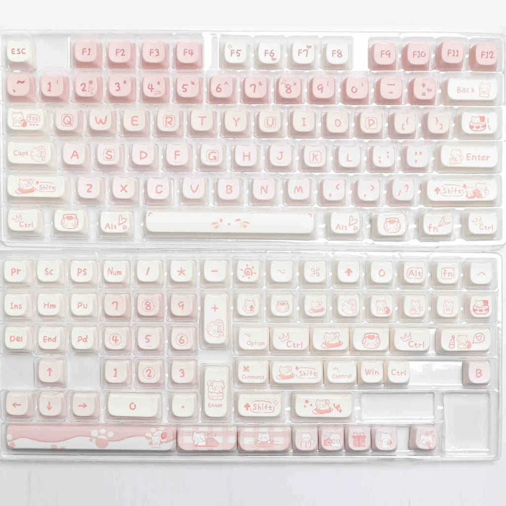 Full set of PBT sublimation key caps for mechanical keyboards showing over 98 keys with double-shot legends