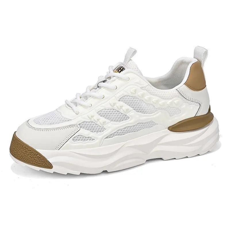 Men's breathable mesh shoes in solid colours with round toe design and PU mesh upper construction