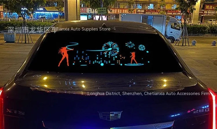 Car voice control rhythm lamp with 90cm electroluminescent panel showing music sync lighting patterns