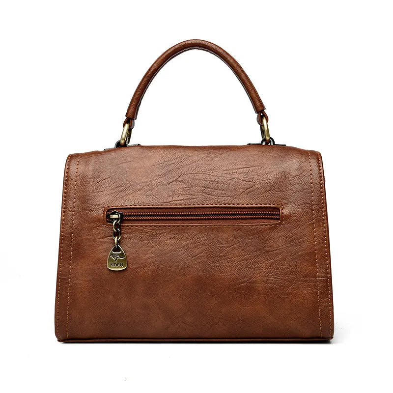 Women's soft PU one-shoulder crossbody bag in horizontal square shape with retro style
