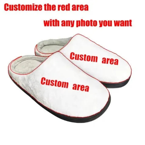 Pair of patterned flannel slippers with a TPR sole, shown in a customisable colour.