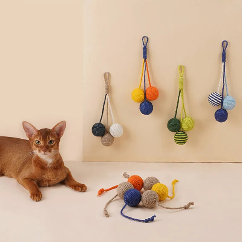 Cat toy set with bite-resistant teaser stick, catnip ball and interactive kitten toys in blue, green and red-yellow-blue colours