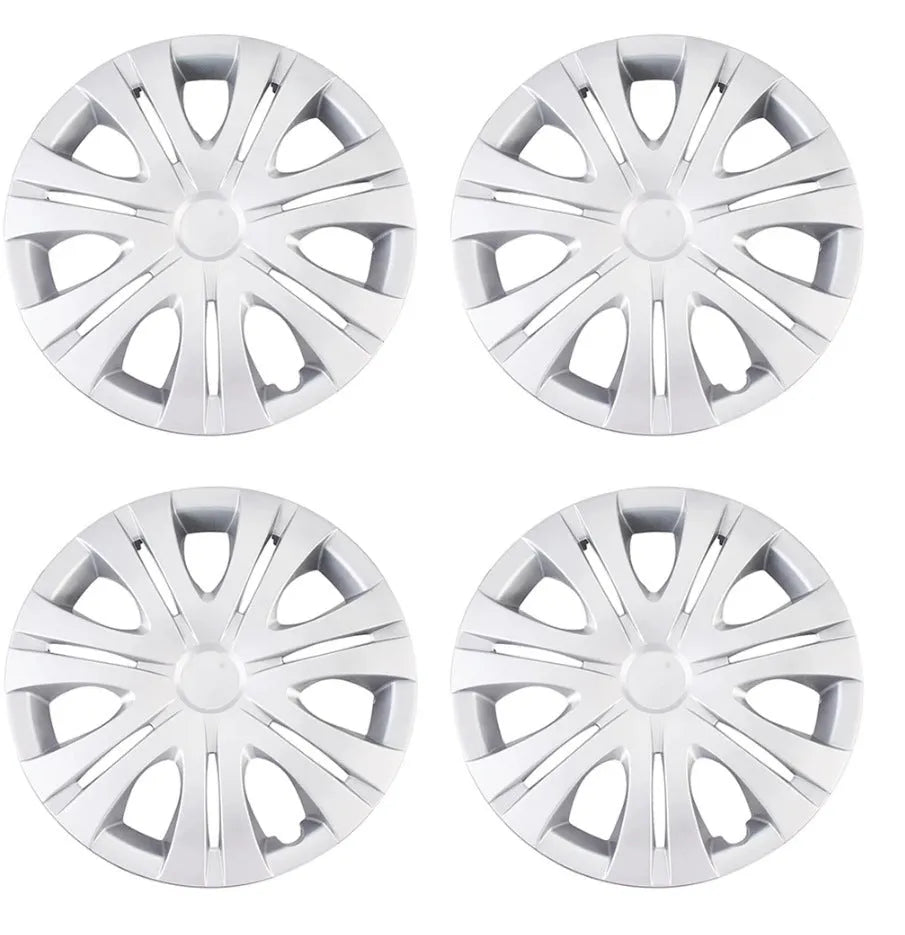 Universal monochrome ABS plastic wheel hub cover in silver or black for 13-16 inch car wheels.
