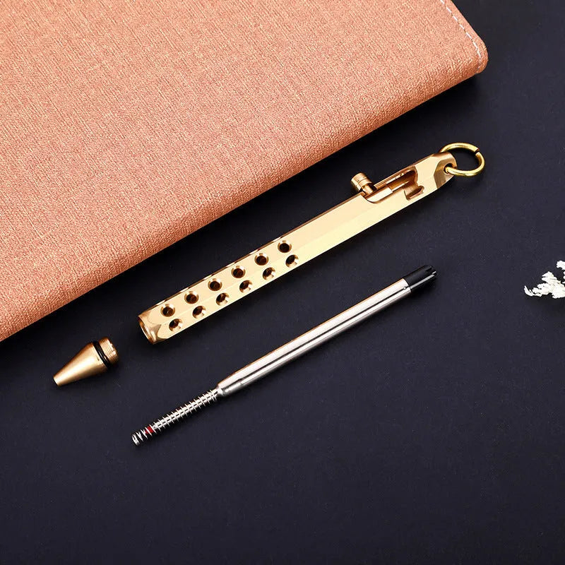 Brass hexagonal bolt roller pen with 6-angle machine pattern and 0.5mm tip