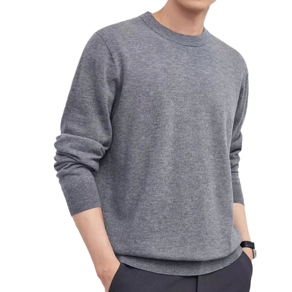 Men's regular fit wool pullover sweater in light grey colour for autumn and winter wear