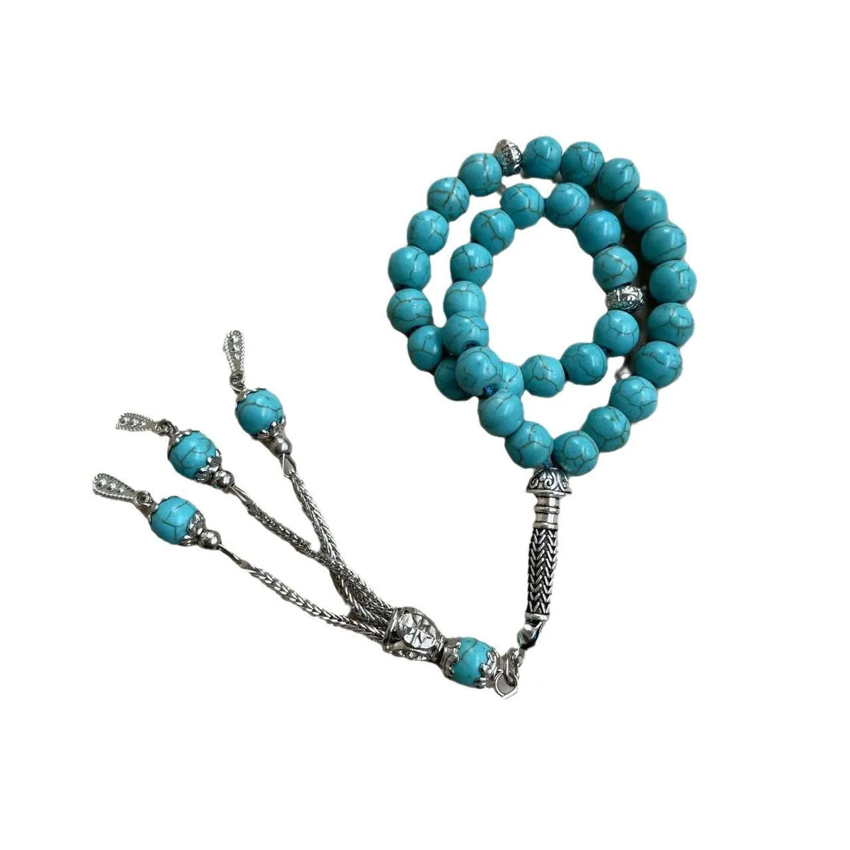 Handmade sky blue stone Muslim prayer bracelet with 8mm beads for tasbih counting
