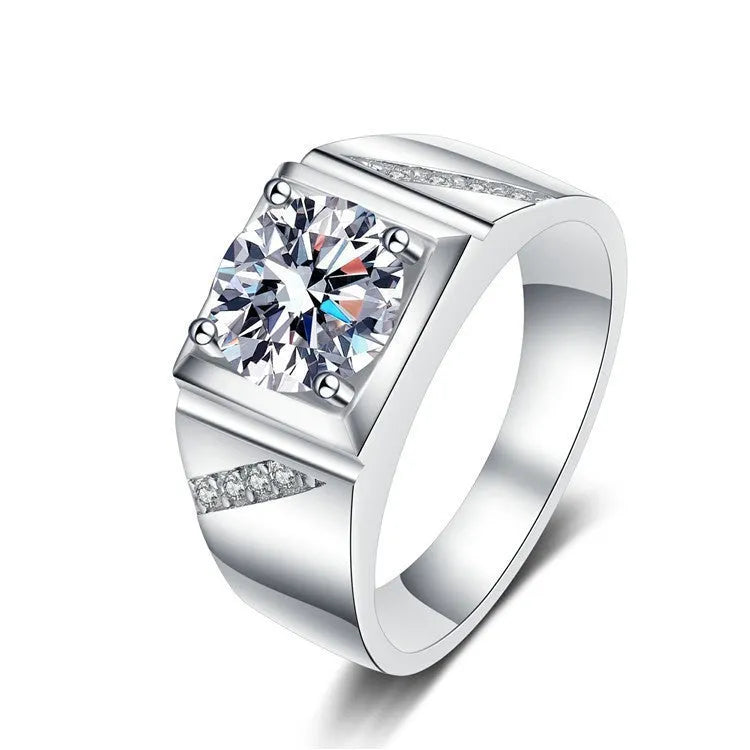 Men's adjustable square diamond fashion ring in gold colour on a copper band.