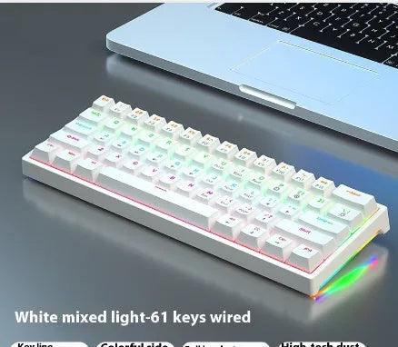 61 key compact mechanical keyboard with multiple colour options including blue-white and dark blue-white orange variants
