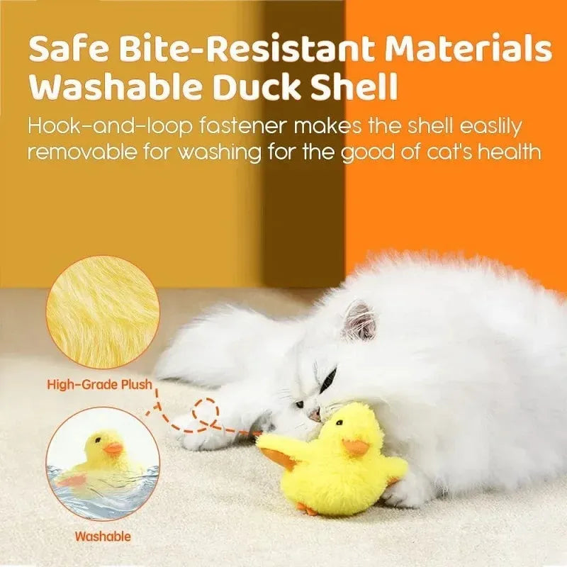 Yellow flapping duck cat toy with vibration sensor and washable plush cover