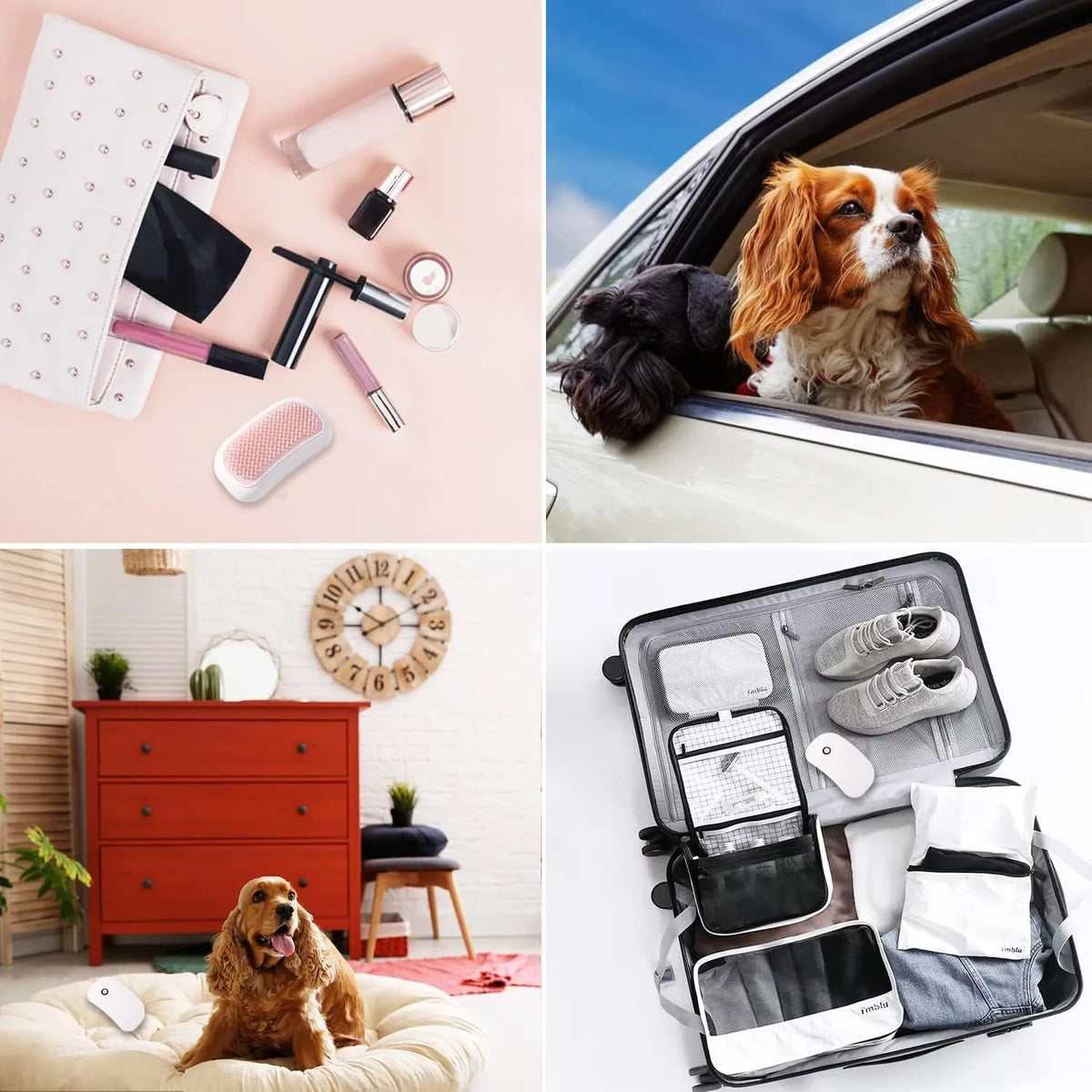 Pink handheld electric vibration brush for grooming and massaging cats and dogs.