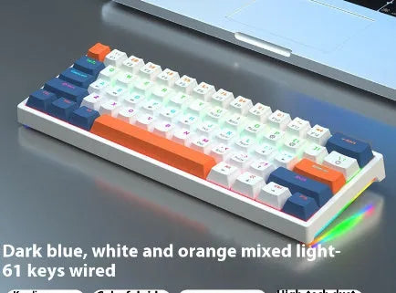61 key compact mechanical keyboard with multiple colour options including blue-white and dark blue-white orange variants
