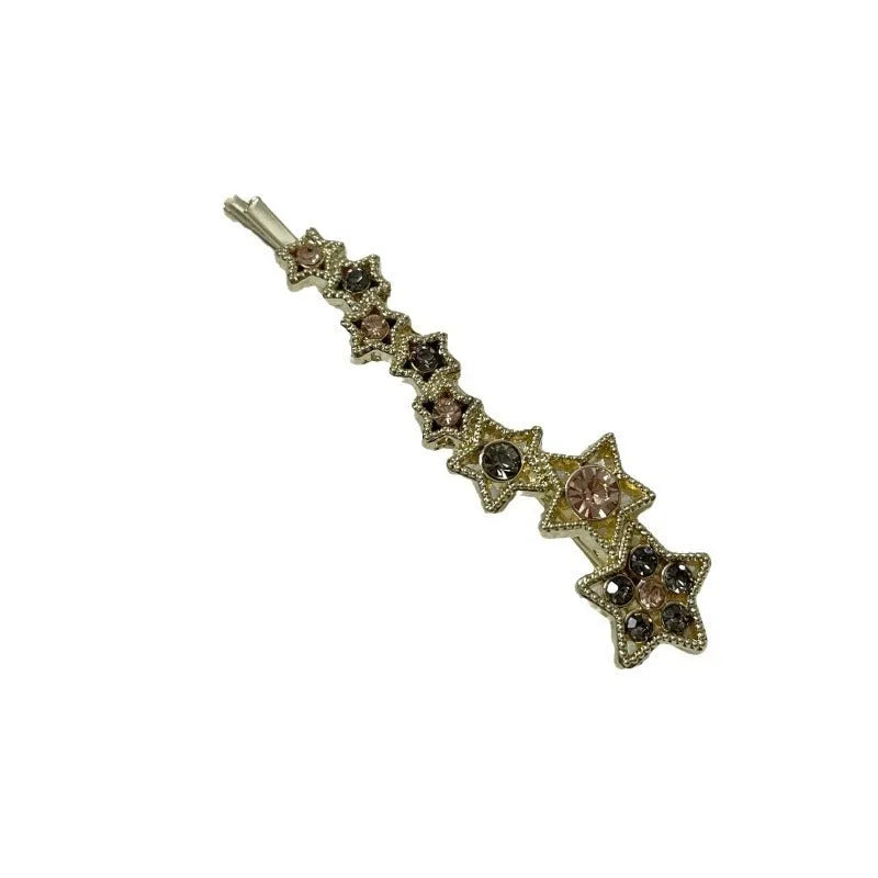 Gold electroplated rhinestone hair clip with Korean style star design for bangs