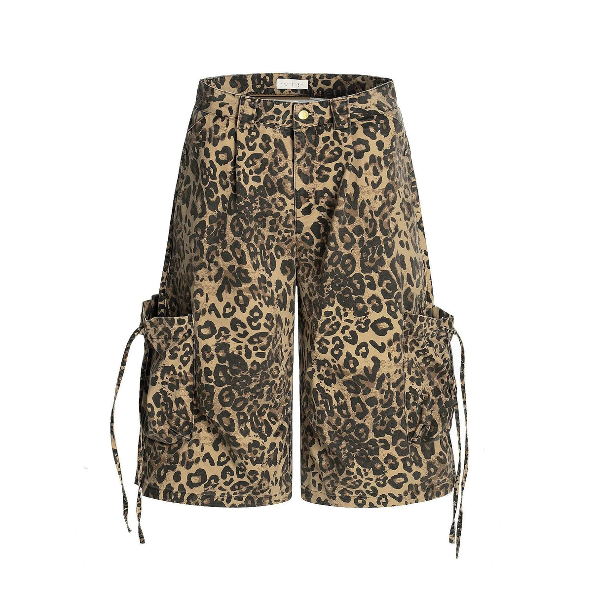 Women's leopard print cotton cropped trousers with high waist and button fly