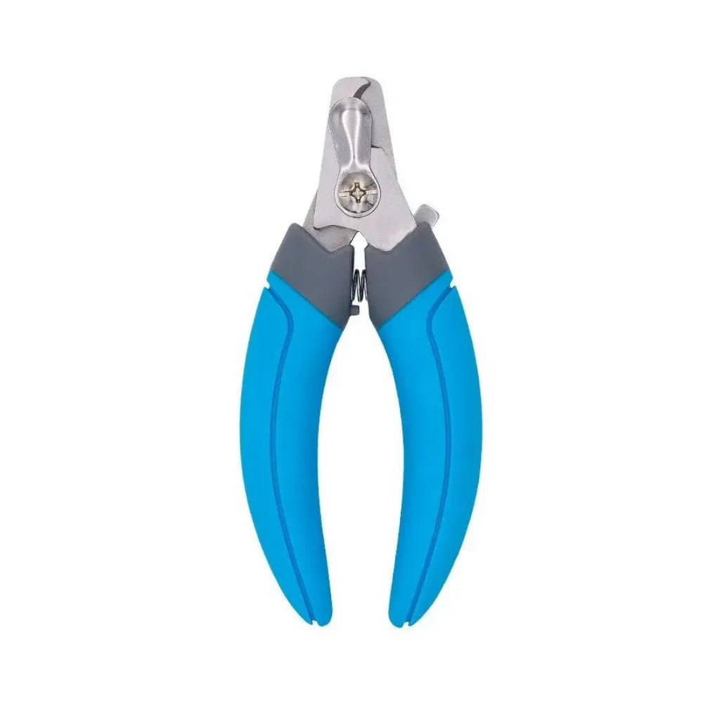 Blue stainless steel half moon blade cat nail clippers with PP and TPR handle, 165mm long