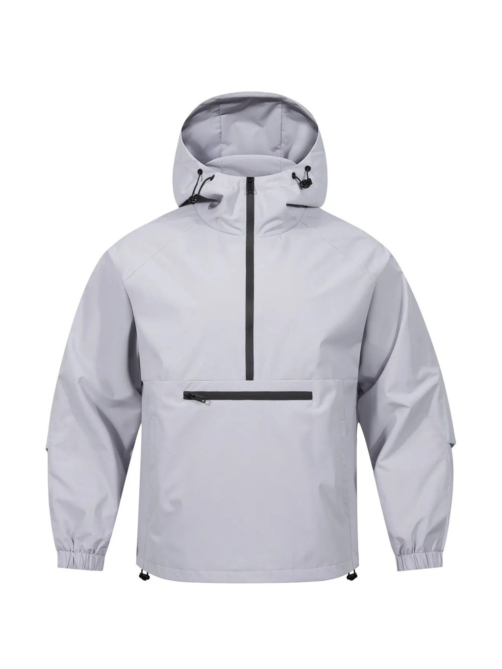 Men's light gray Korean-style loose half-zip hooded corduroy jacket on a hanger.