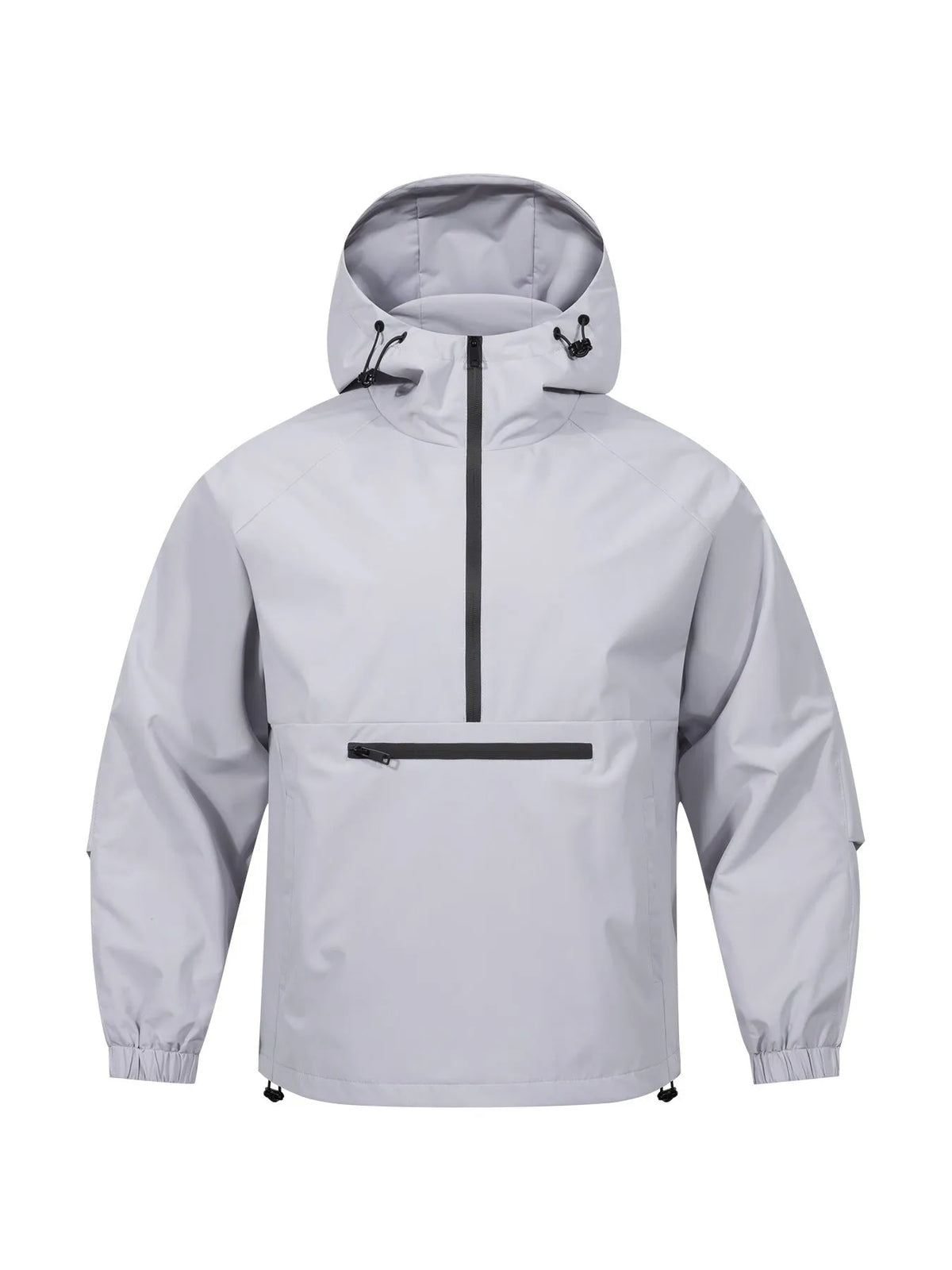 Men's light gray Korean-style loose half-zip hooded corduroy jacket on a hanger.