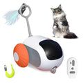 Smart cat toy car with remote control in blue colour showing feather teaser attachment
