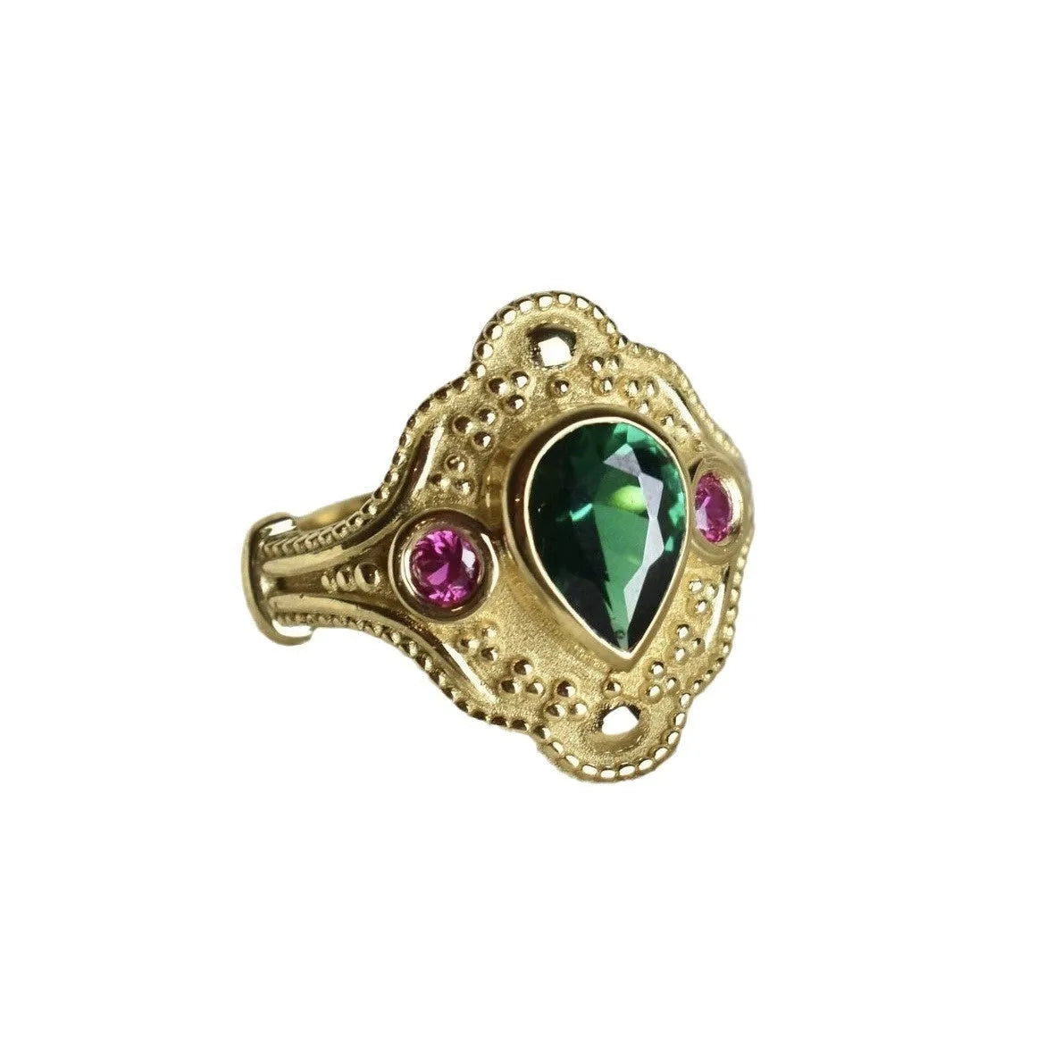 Golden geometric women's alloy ring with gold-plated electroplated finish.