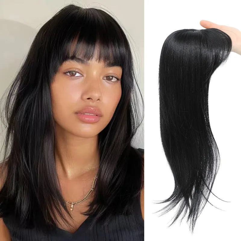 Synthetic clip-in hair extension piece with inner buckle attachment in multiple colour style options
