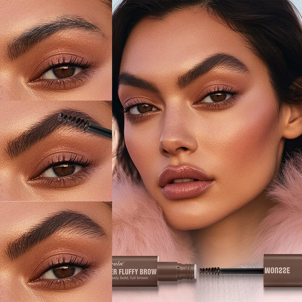 Eyebrow cream mousse tube with six shade options for brow definition