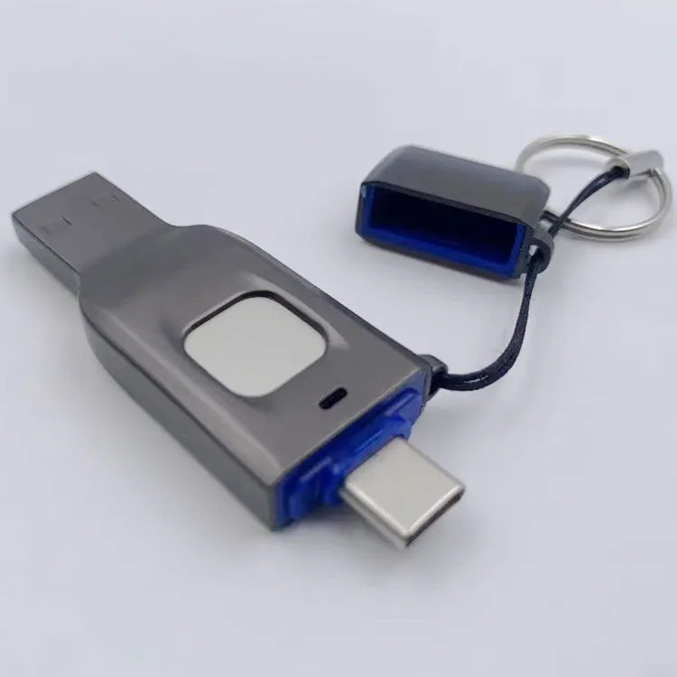 Fingerprint encrypted USB flash drive with USB 3.0 and Type-C interfaces in metal casing