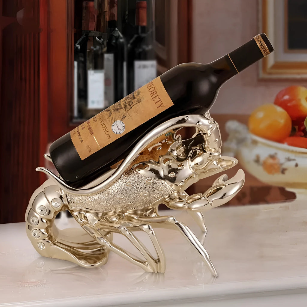 Lobster-shaped wine rack ornament in European style design with silver or rose gold finish