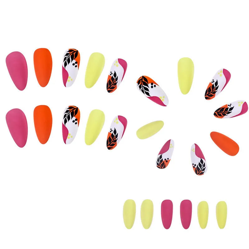 Wear Armour medium almond shaped frosted nail stickers showing four different designs including French leaves and leopard print