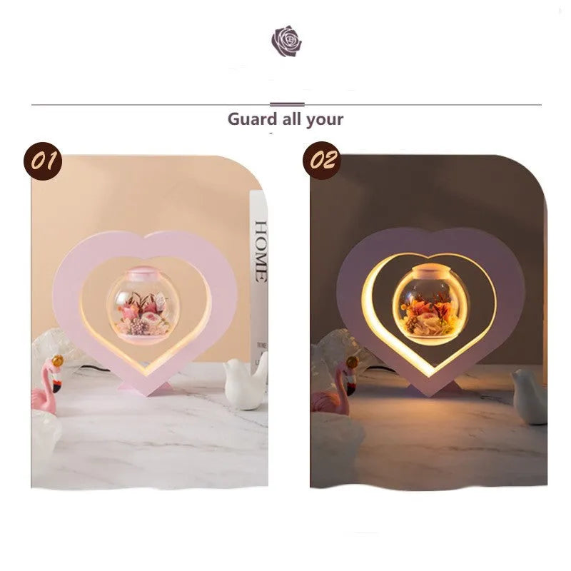 Pink preserved flower rose ornament with optional audio bluetooth and base