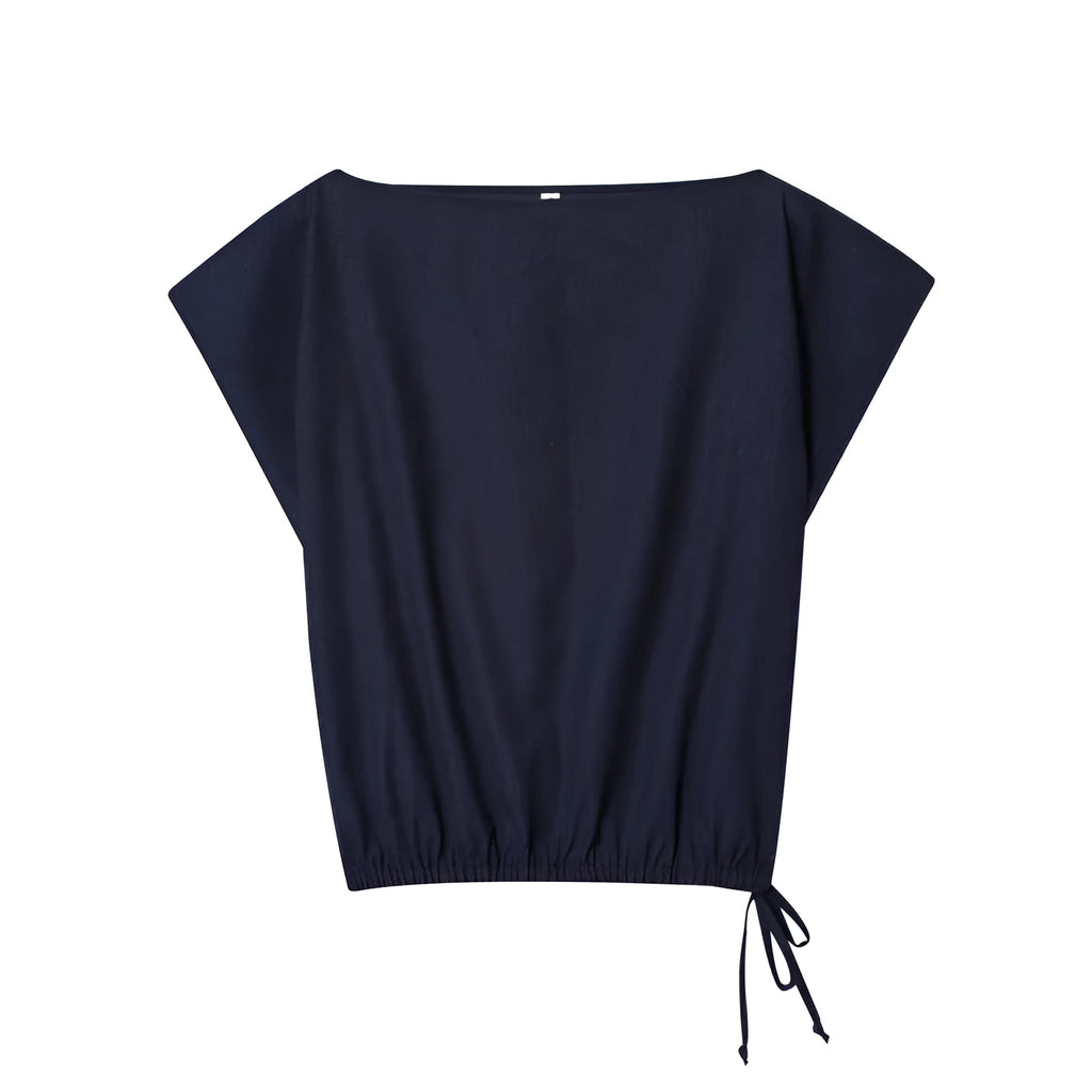 Women's linen blend suit with flounced sleeves and wide leg trousers for office wear