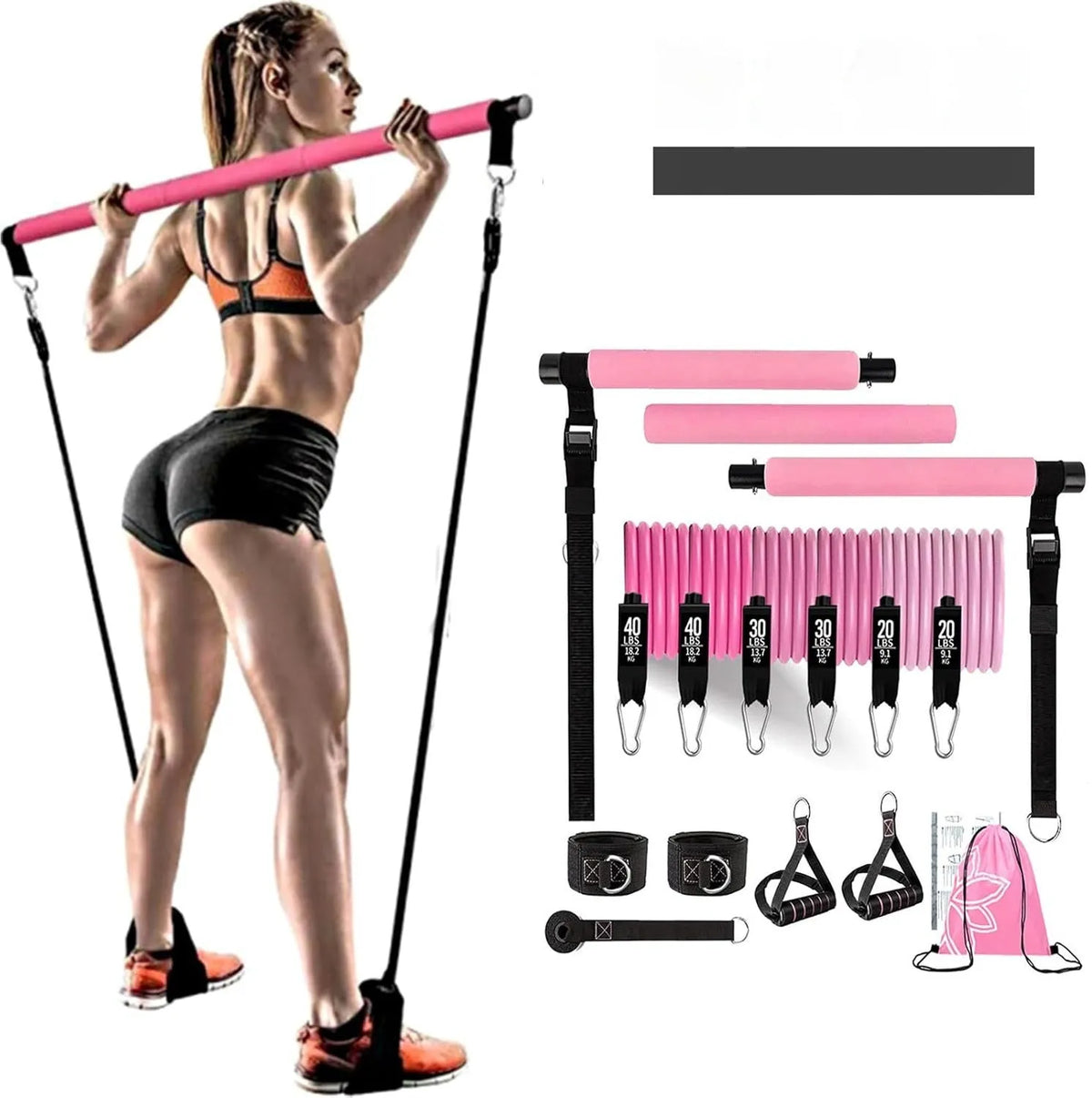 Yoga gymnastic bar resistance band set with 180 pounds tension in TPE material