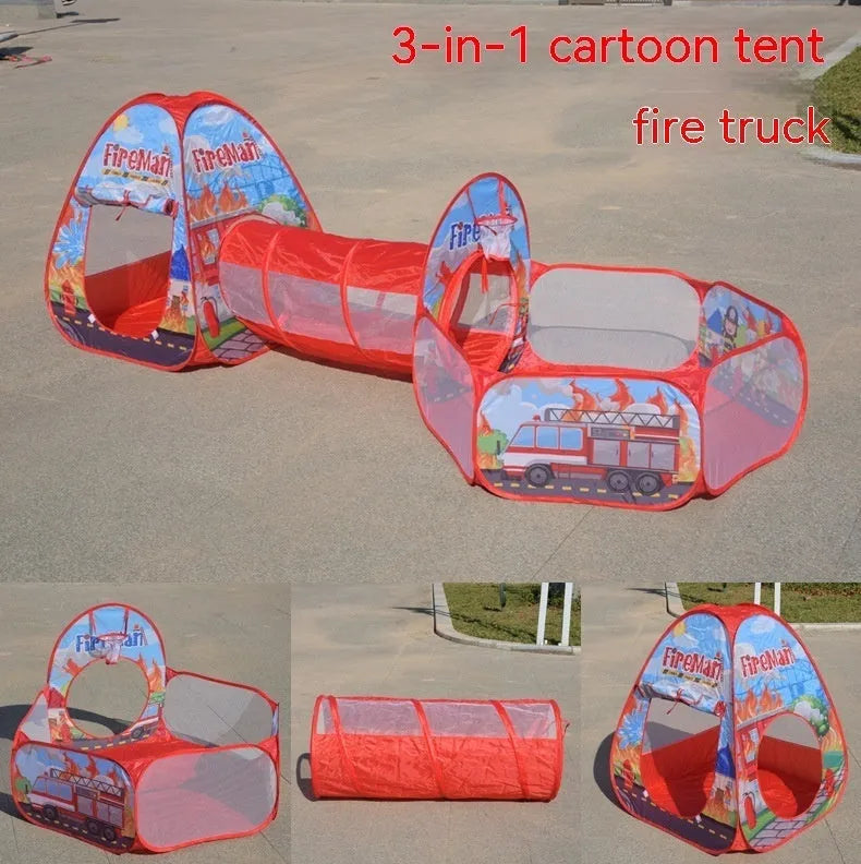 Three-in-one children's play tent centre with ball pool and tunnel in marine cartoon theme