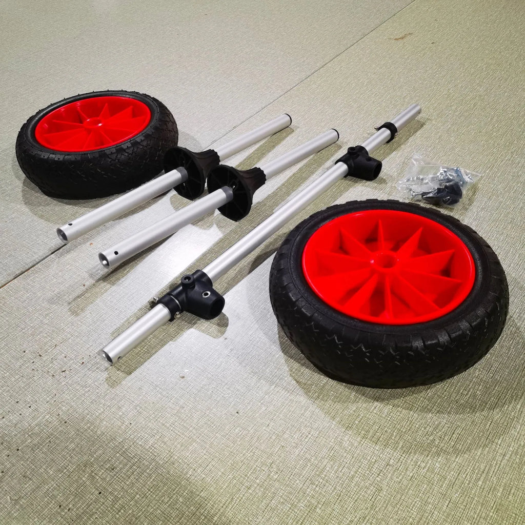 Foldable aluminium kayak transport cart with rubber components for open kayaks and drift boats
