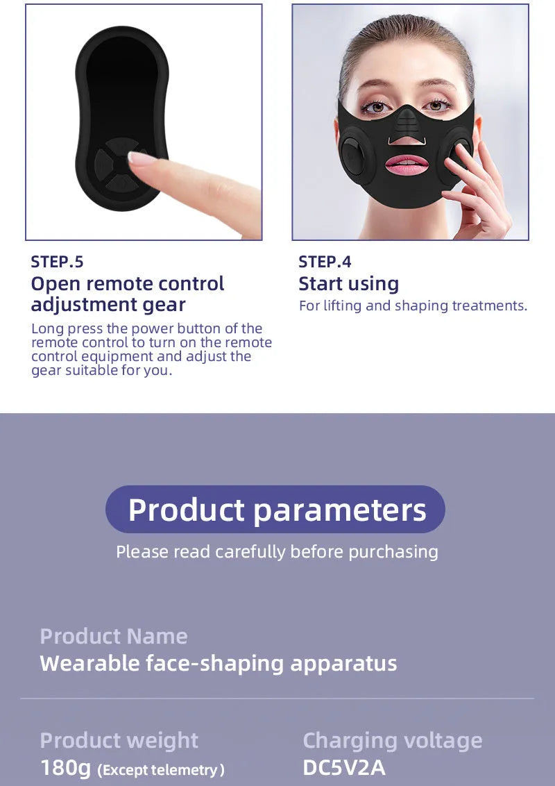 Black photon beauty mask device with a facial mask, showing USB port and control buttons.