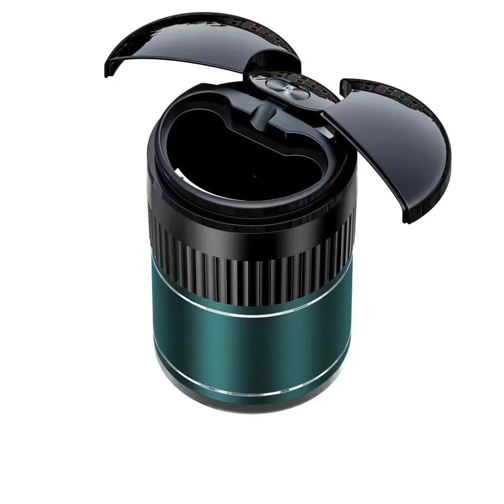 Black metal smart car ashtray with automatic infrared sensor and lid