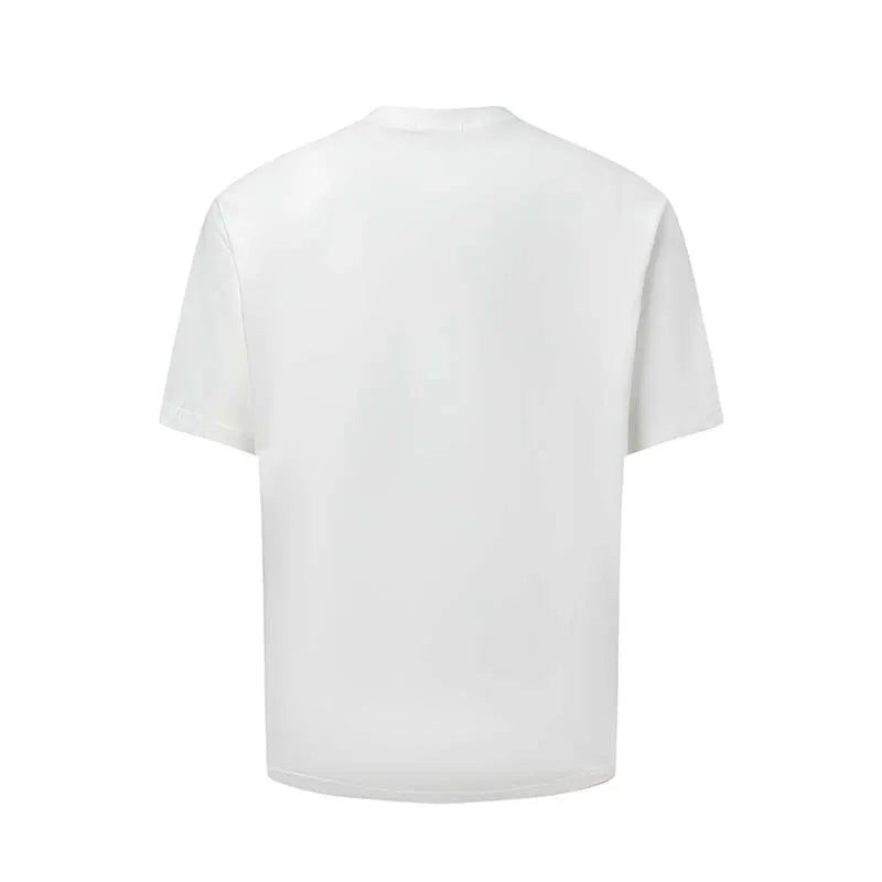 Men's white American-style letter printed round neck cotton blend T-shirt shown front view