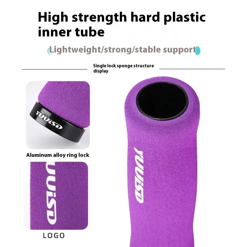 Mountain bike sponge handlebar covers in black, purple and biange colours showing ultra-light 41g construction